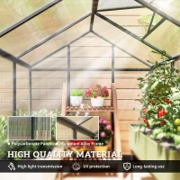 Outsunny 6' x 8' x 6.4' Polycarbonate Greenhouse, Aluminum Walk-In Green House Kit Garden, Plants Grow with Rain Gutter and Roof Vent, Charcoal Grey(m-6)