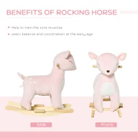 Qaba Kids Plush Ride-On Rocking Horse Deer-shaped Plush Toy Rocker with Realistic Sounds for Child 36-72 Months Pink(m-5)