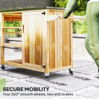 Outsunny Outdoor Grill Cart with Stainless Steel Top, Solid Wood Outdoor Kitchen Island with Wheels, Natural Wood(m-6)