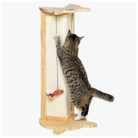 PawHut Sisal Cat Scratching Post, Cute Cat Scratcher with Hanging Funny Toy, 90° Angle for Wall Table Corners, Natural(m-2)
