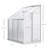 Outsunny 6' x 4' Aluminum Lean-to Greenhouse Polycarbonate Walk-in Garden Greenhouse with Adjustable Roof Vent, Rain Gutter and Sliding Door for Winter, Clear(m-3)