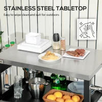 Outsunny 3-Shelf Outdoor Grill Cart Table with Side Handle, Stainless Steel Pizza Oven Stand on Wheels, Black(m-5)