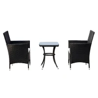 Outsunny 3 Piece Rattan Bistro Table Chairs Set Outdoor Cushioned - Black(m-10)