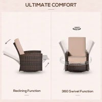 Outsunny Outdoor Wicker Swivel Recliner Chair, Reclining Backrest, Lifting Footrest, 360° Rotating Basic, Water Resistant Cushions for Patio, Khaki(m-5)