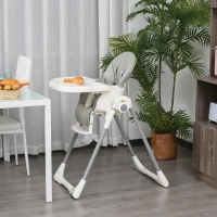 Qaba Foldable High Chair for Babies and Toddlers with Adjustable Backrest/Footrest & Removable Tray, Portable High Chair for Travel with 5-Point Harness, Convertible High Chair, Grey(m-10)