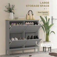 HOMCOM Entryway Shoe Storage Cabinet with 4 Flip Drawers, Adjustable Shelves, Narrow Shoe Cabinet for 20 Pairs of Shoes, Grey(m-4)