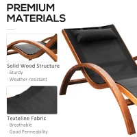 Outsunny Outdoor Wood Chaise Lounge Chair Recliner Patio Camping with Headrest, Teak & Black(m-5)