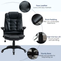 Vinsetto Executive Chair PU Leather Recliner Office Chair, with Swivel Wheels, Arm, Adjustable Height, High Back, Black(m-8)