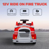 Qaba 12V Ride on Fire Truck with Siren, Flashing Lights Fire Extinguisher, Soft Start, Horn Music, Red(m-7)