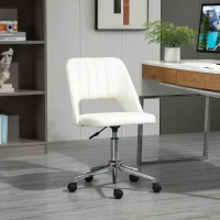 Vinsetto Mid Back Office Chair Velvet Fabric Swivel Scallop Shape Computer Desk Chair, Cream White(m-8)