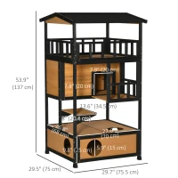 PawHut 4-Floor Wood Outdoor Cat House Catio for Cats with Condo, Fun Entrances, Perch, Natural(m-3)