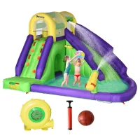 Outsunny 5-in-1 Inflatable Water Slide, Kids Castle Bounce House with Slide, Basketball, Pool, Water Cannon, Climbing Wall Includes Carry Bag, Repair Patches, 680W Air Blower(m-1)