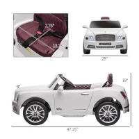 Aosom Bentley Mulsanne 12V Ride on Car, Battery Powered Car with Remote Control, Suspension, Startup Sound, LED Lights, MP3, Horn, Music, Forward and Backward, 2 Motors, White(m-3)