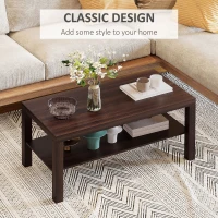 HOMCOM 2 Tier Coffee Table with Storage Shelf, Rectangular Center Table for Living Room, Home Office Furniture Walnut(m-4)