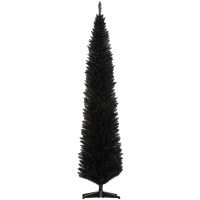 HOMCOM 8ft Unlit Pencil Artificial Christmas Tree with Realistic Branches and 618 Tips, Plastic Base, Black