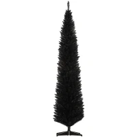 HOMCOM 8ft Unlit Pencil Artificial Christmas Tree with Realistic Branches and 618 Tips, Plastic Base, Black(m-1)