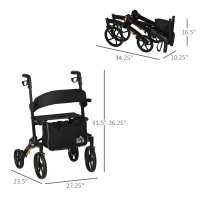 HOMCOM Aluminum Rollator Walker for Seniors and Adults with 10'' Wheels FSA HSA Eligible, Seat and Backrest, Folding Rolling Walker with Adjustable Handle and Storage Bag, Support up to 300lbs, Black(m-3)