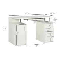 HOMCOM 47" Computer Desk with Keyboard Tray and Storage Drawers, Home Office Workstation Table with Storage Shelves, White Wood Grain(m-3)