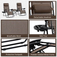 Outsunny Zero Gravity Chair Set of 2 Patio Chair with Side Table Cupholders and Pillows for Pool, Backyard, Lawn, Beach, Brown(m-7)
