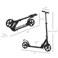 Soozier Foldable Kick Scooter Height Adjustable Ride On Bike with Real Wheel Brake, Dual Shock-Absorbing, Kickstand, and 7.75'' Big Wheels For 14+ Teens Adult, Black(m-3)