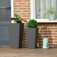 Outsunny Set of 2 Tall Planters with Drainage Holes, 22" / 18" Outdoor Flower Pots for Patio, Yard, Garden, Grey(m-8)