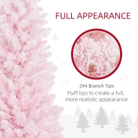 HOMCOM 5ft Pencil Christmas Tree, Slim Artificial Christmas Tree with Snow Flocked Branches and Warm White LED Lights, Pink(m-6)
