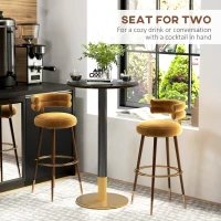 HOMCOM High Top Bar Table, Modern Round Dining Table with Faux-marbled Top and Gold Base, Bistro Table for 2 People, Black(m-4)