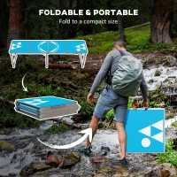 Outsunny Aluminum Camping Table with Adjustable Legs, 8ft Folding Picnic Table for Travel, BBQ, Beach or Hiking, Blue & White(m-4)
