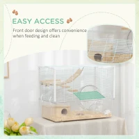PawHut Wooden Hamster Cage, Gerbil Cage with Deep Bottom, Exercise Wheel, Food Dish, White(m-6)