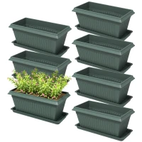 Outsunny 7 Pack 15.7" Plastic Flower Planters with Drainage Holes and Trays, Plant Pots for Indoor Outdoor Plants, Green(m-2)