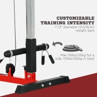 Soozier Lat Pull Down Machine, High / Low Pulley Machine with Adjustable Seat and Flip-Up Footplate, Red(m-5)