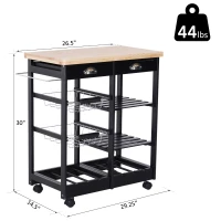 HOMCOM Rolling Kitchen Island Trolley Serving Cart Wheeled Storage Cabinet w/ Basket Shelves and Drawers Black(m-3)