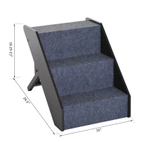 PawHut 3 Step Height Adjustable Portable Wooden Easy Climb Pet Stairs - Dark Brown(m-3)