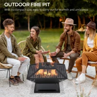 Outsunny Wood Burning Portable Fire Pit, Outdoor Firepit with Cooking BBQ Grill, Spark Screen, Poker for Backyard, Black(m-4)
