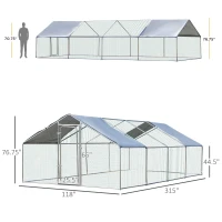 PawHut 9.8' x 26.2' Metal Chicken Coop, Galvanized Walk-in Hen House, Poultry Cage with 1.25" Tube, Waterproof UV-Protection Cover for Rabbits, Ducks(m-3)