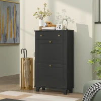 HOMCOM Slim Shoe Storage with 2 Flip Drawers and Adjustable Shelves Shoe Cabinet Organizer for 8 Pair, Black(m-8)