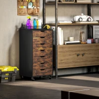 Vinsetto 7-drawer Vertical File Cabinet for Home Office, Storage Cabinet with Wheels, 18.7"x15.6"x35.4", Rustic Brown(m-9)