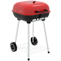 Outsunny 18" Portable BBQ Grill Charcoal Grill with Wheels Bottom Shelf and Adjustable Vents for Picnic, Camping, Backyard, Red(m-11)