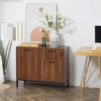 HOMCOM Kitchen Cabinet, Storage Cabinet, Sideboard Floor Accent Cabinet w/ Drawer, Enclosed Cabinet & Adjustable Shelves, Walnut Brown(m-8)