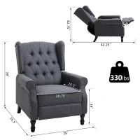 HOMCOM Fabric Upholstered Wingback Recliner, Tufted Push Back Accent Chair, Linen Arm Chair with Footrest, Armrest, Padded Cushion, Dark Grey(m-3)