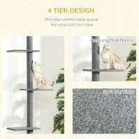 PawHut Floor-to-Ceiling Cat Tree Cat Climbing Tower with Sisal-Covered Scratching Posts Natural Cat Tree Activity Center for kittens Cat tower furniture, Grey(m-6)