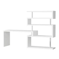 HOMCOM 94" 5 Tier L-Shaped Computer Desk Rotating Writing Table Corner Desk with Display Shelves and Stainless Steel Frame, White(m-11)