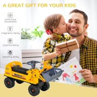 Qaba Kids Bulldozer Ride-On Toy for Toddler with Tough Wheels, Outdoor Construction Toy with Controllable Digging Bucket, Yellow(m-4)