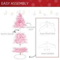 HOMCOM 6FT Artificial Christmas Tree Holiday Xmas Tree Decoration with Automatic Open for Home Party, Pink(m-6)