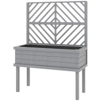 Outsunny Elevated Wood Planter with Trellis for Climbing Plants, Raised Garden Bed with Legs and Drainage Holes, Gray(m-1)