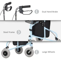 HOMCOM Upright Walker Up Rollator, Rolling Walker with Wheels, Storage Bag, Tray, Adjustable Handle Height, Blue(m-7)