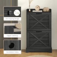 HOMCOM Slim Shoe Storage Cabinet, Farmhouse Shoe Cabinet with 2 Flip Drawers, Adjustable Shelves for 8 Pairs, Distressed Grey(m-9)