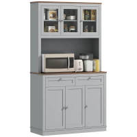 HOMCOM 71" Kitchen Pantry Cabinet with Microwave Stand, Kitchen Hutch with 2 Drawers and Adjustable Shelves, Gray(m-1)