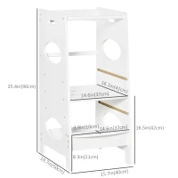 HOMCOM Toddler Tower Kitchen Helper with 3-Level Adjustable Height, Heavy-Duty Kids Step Stool with Safety Rail, White(m-3)