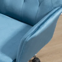 Vinsetto Velvet Home Office Chair, Tufted Height Adjustable Computer Desk Chair with Swivel Wheels and Padded Armrests, Blue(m-9)